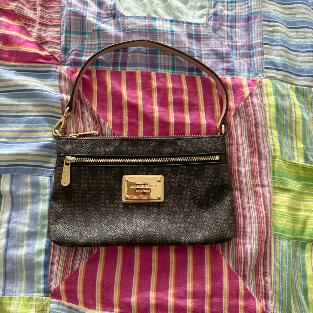Michael Kors Brown Clutch with Gold-Tone Accents